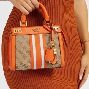 Bags,Leather,Women Guess leather Katey Jacquard Logo Mini Satchel Orange Guess