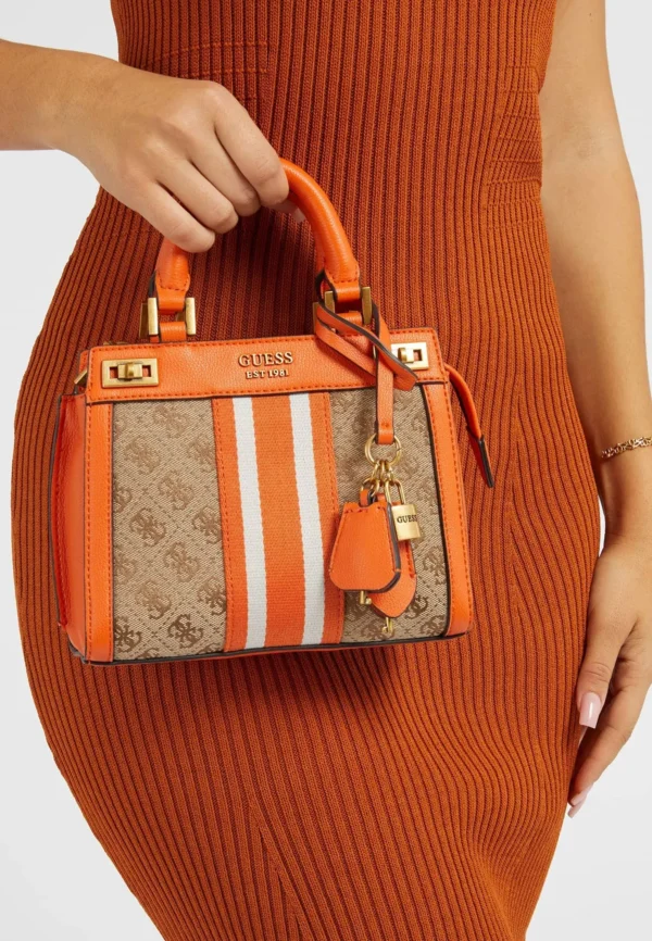 Bags,Leather,Women Guess leather Katey Jacquard Logo Mini Satchel Orange Guess