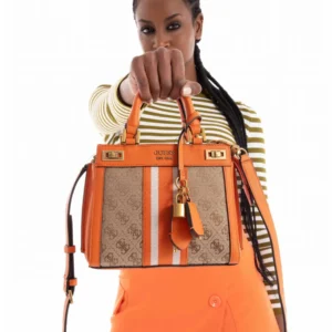 Bags,Leather,Women Guess leather Katey Jacquard Logo Mini Satchel Orange Guess