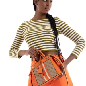 Bags,Leather,Women Guess leather Katey Jacquard Logo Mini Satchel Orange Guess