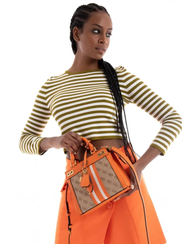 Bags,Leather,Women Guess leather Katey Jacquard Logo Mini Satchel Orange Guess