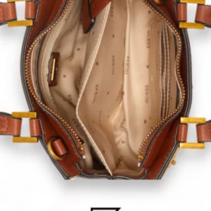 Bags,Leather,Women Guess leather Katey Jacquard Logo Mini Satchel Brown Guess