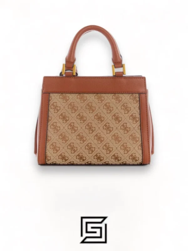 Bags,Leather,Women Guess leather Katey Jacquard Logo Mini Satchel Brown Guess
