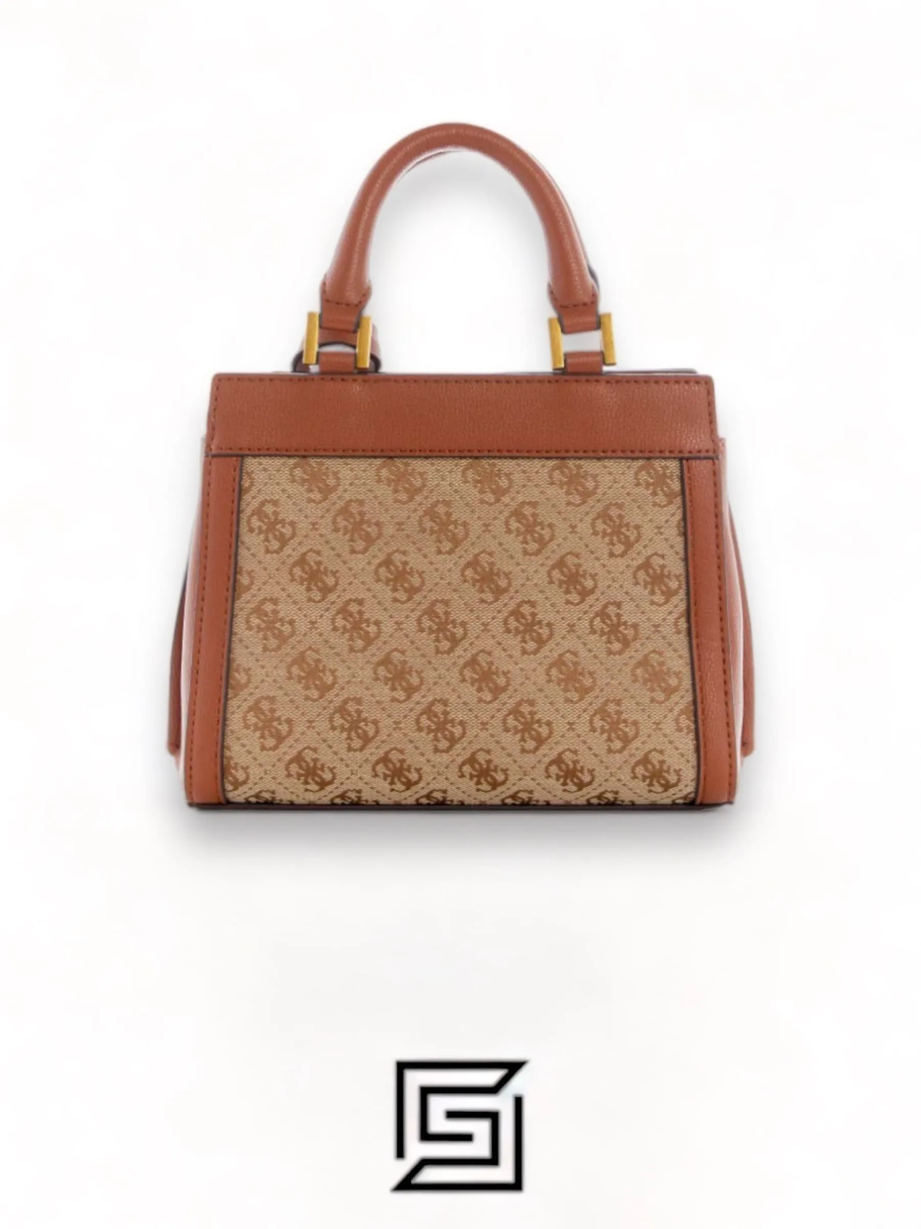 Bags,Leather,Women Guess leather Katey Jacquard Logo Mini Satchel Brown Guess