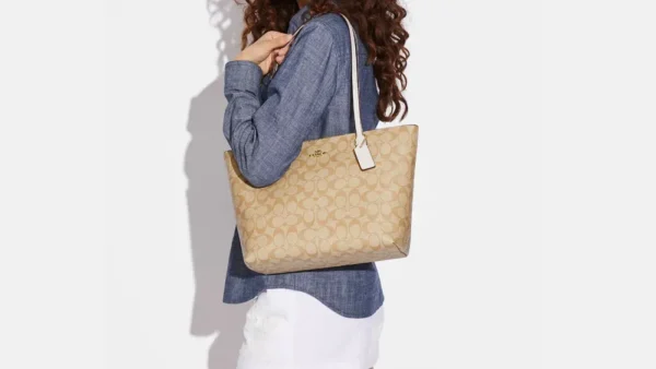 Bags,Leather,Women leather Coach Zip Top Tote In Signature Canvas White 4455 Coach