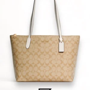 Bags,Leather,Women leather Coach Zip Top Tote In Signature Canvas White 4455 Coach