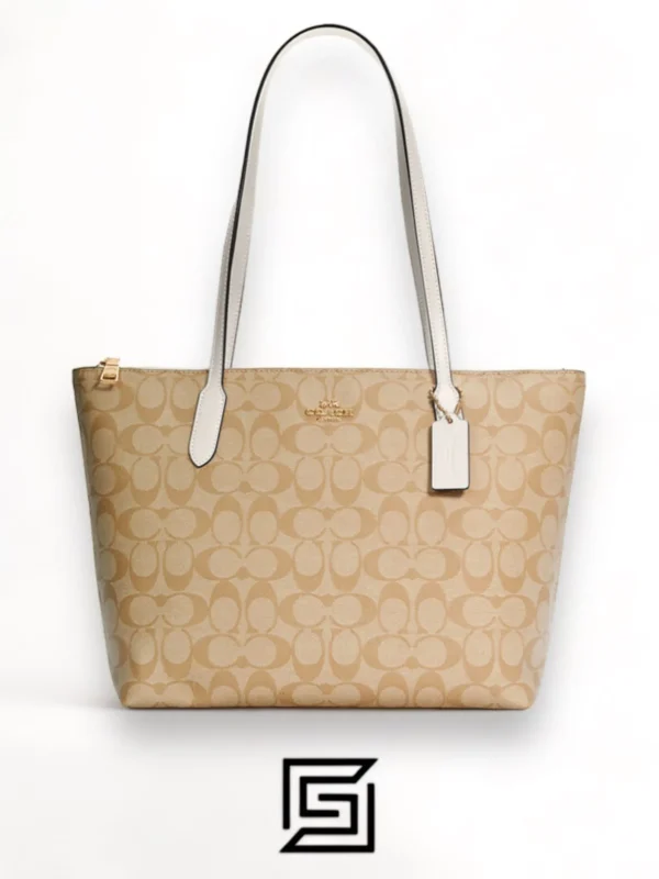 Bags,Leather,Women leather Coach Zip Top Tote In Signature Canvas White 4455 Coach