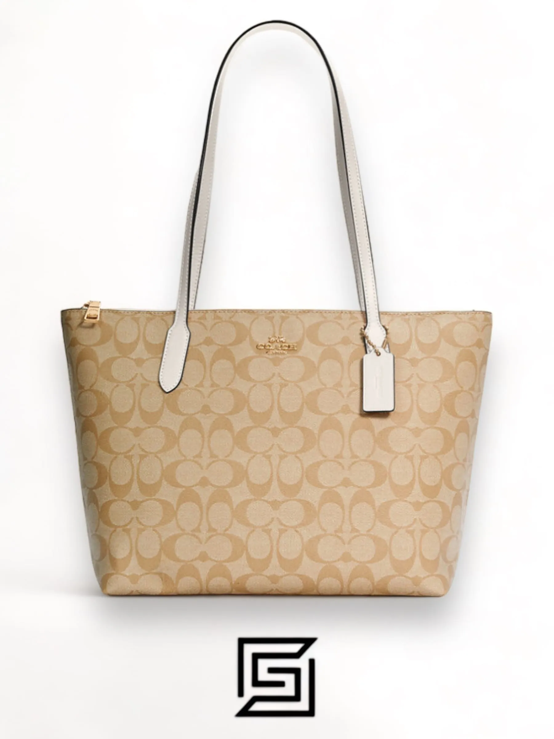 Bags,Leather,Women leather Coach Zip Top Tote In Signature Canvas White 4455 Coach