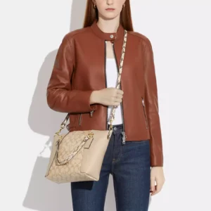 Bags,Leather,Women Coach leather Kacey Satchel In Colorblock Signature Canvas White C7261 Coach