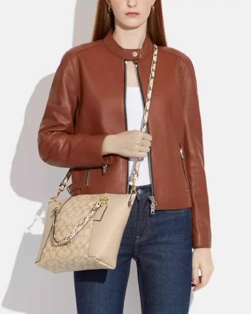 Bags,Leather,Women Coach leather Kacey Satchel In Colorblock Signature Canvas White C7261 Coach