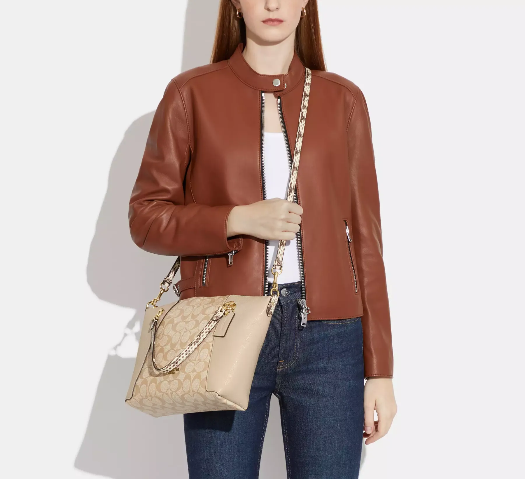 Bags,Leather,Women Coach leather Kacey Satchel In Colorblock Signature Canvas White C7261 Coach