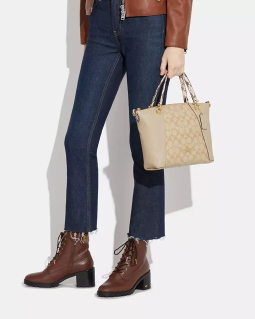 Bags,Leather,Women Coach leather Kacey Satchel In Colorblock Signature Canvas White C7261 Coach