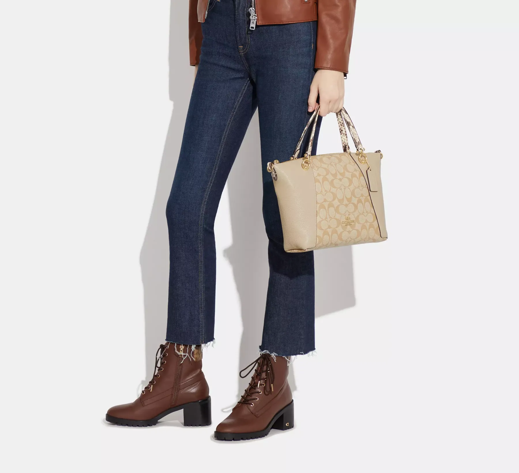 Bags,Leather,Women Coach leather Kacey Satchel In Colorblock Signature Canvas White C7261 Coach