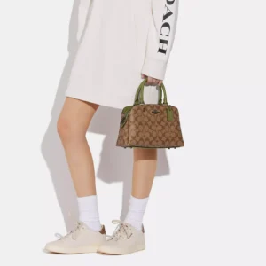 Bags,Leather,Women Coach leather Mini Lillie Carryall In Signature Canvas Green F9149 Coach