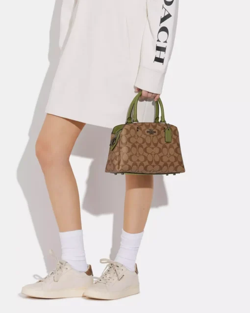 Bags,Leather,Women Coach leather Mini Lillie Carryall In Signature Canvas Green F9149 Coach