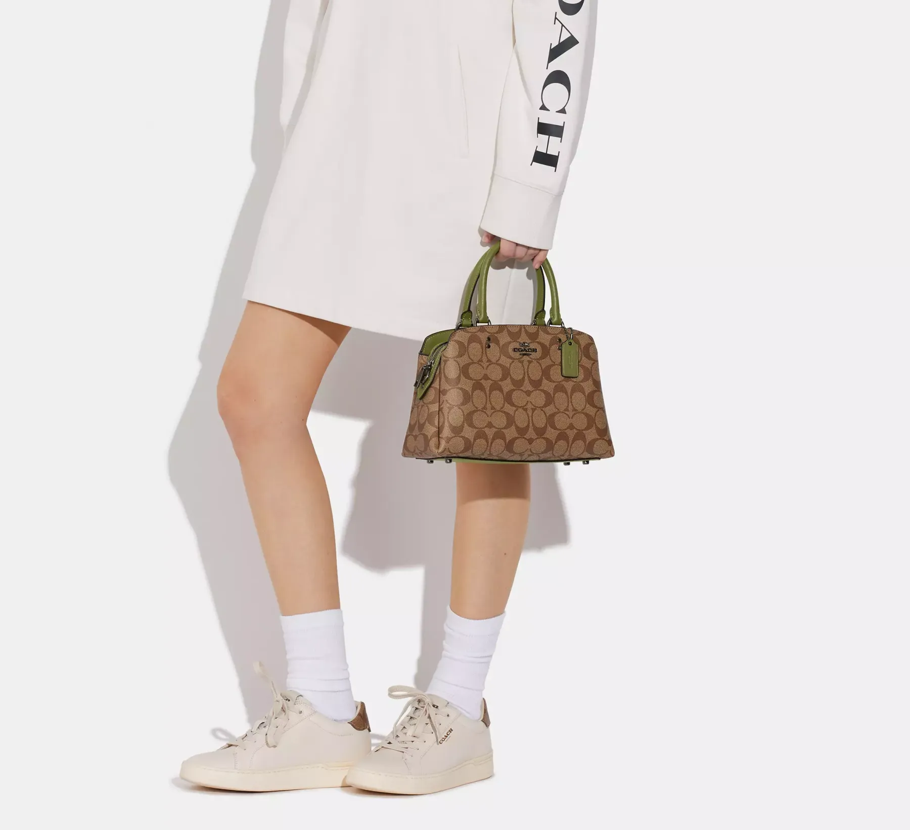 Bags,Leather,Women Coach leather Mini Lillie Carryall In Signature Canvas Green F9149 Coach