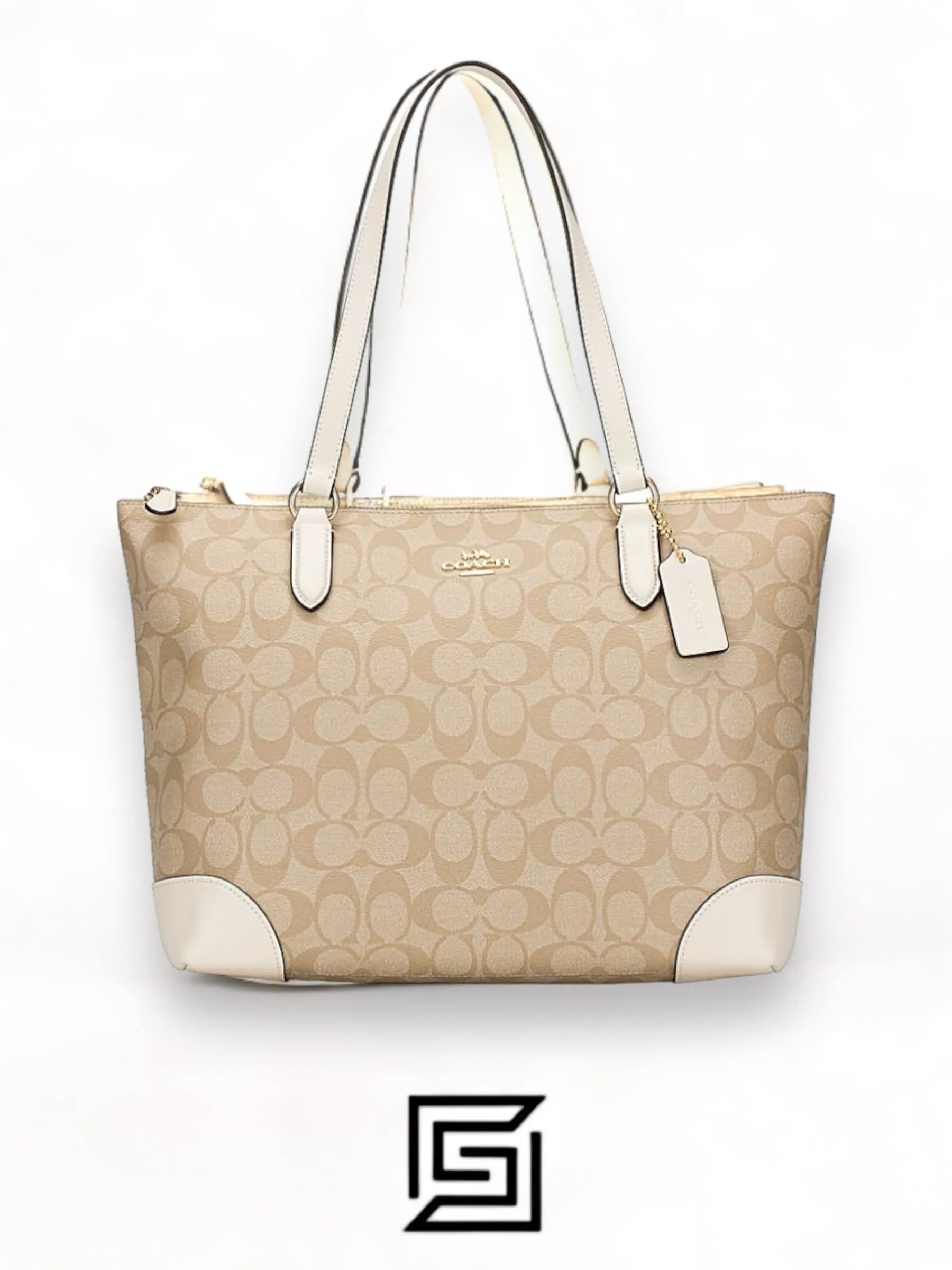 Bags,Leather,Women Coach leather Zip Top Tote In Signature Canvas White F29208 Coach