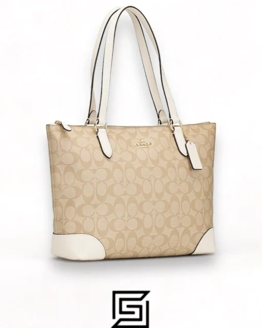 Bags,Leather,Women Coach leather Zip Top Tote In Signature Canvas White F29208 Coach