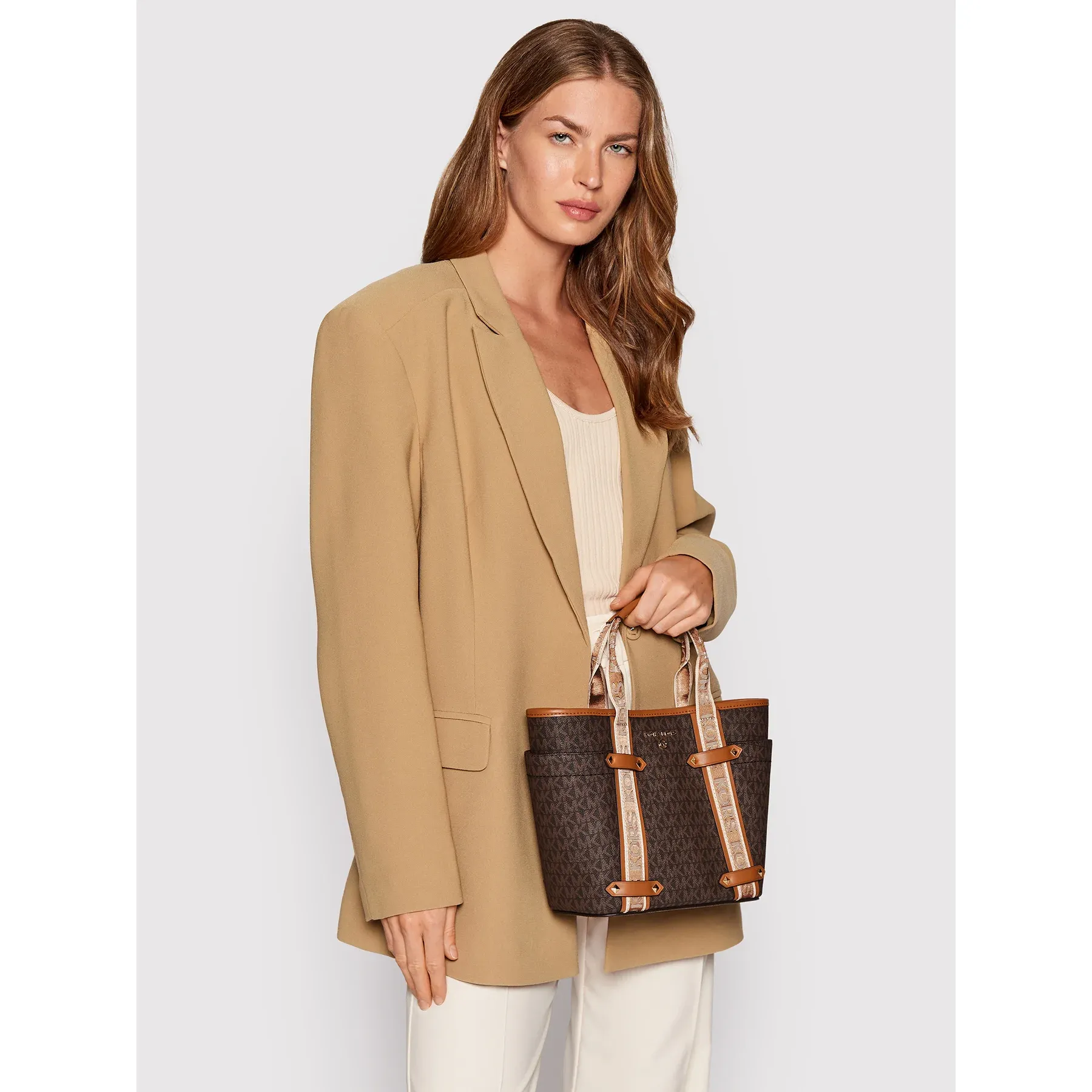Bags,Leather,Women leather Michael Kors Maeve Small Bag with Logos For Women Model 30T2G5VT1B Brown, Brown/Acorn Michael Kors
