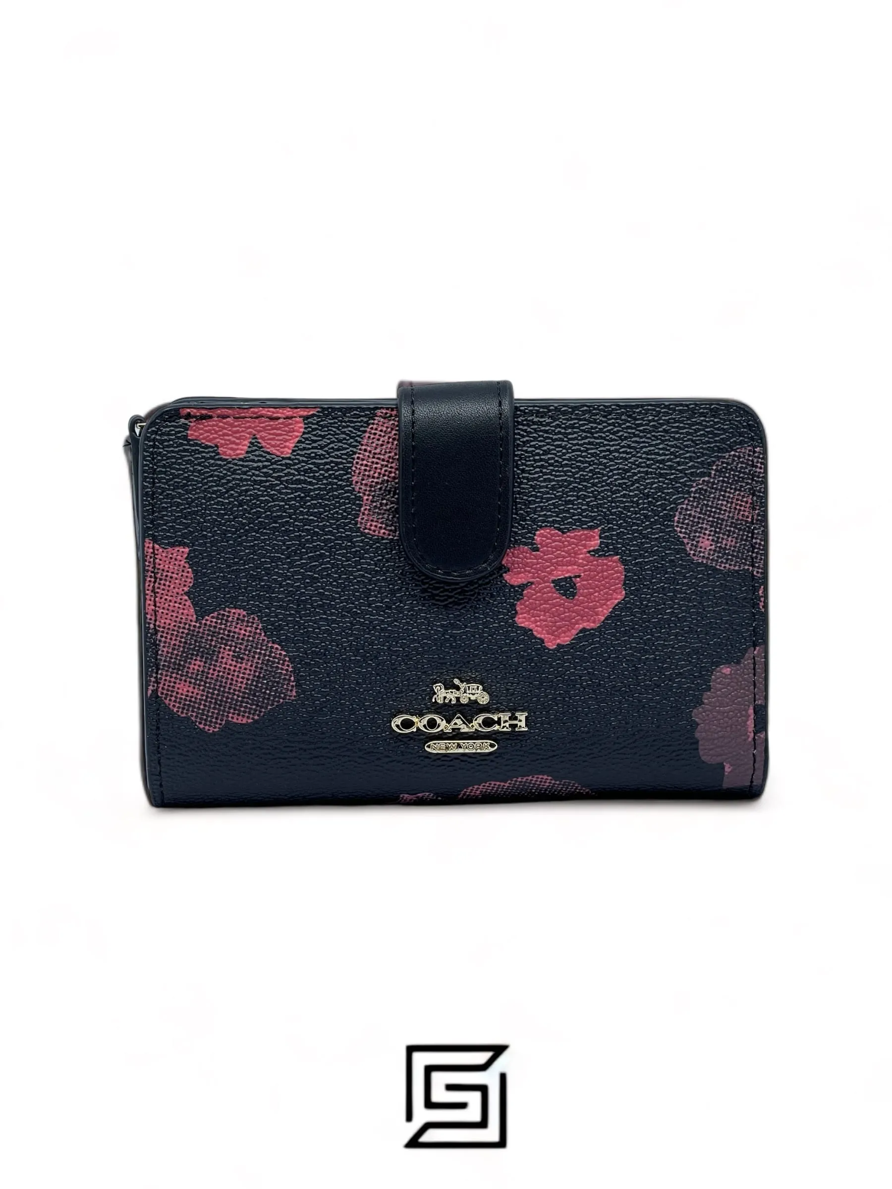 Leather,Wallets,Women wallets Coach F39127 Corner Zip Wallet With Halftone Floral Print - Medium Black Coach