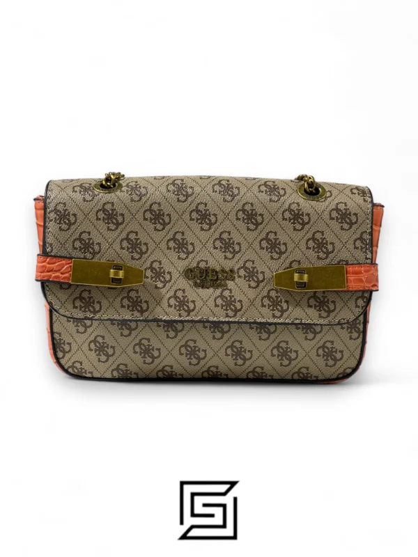 Bags,Leather,Women Guess leather Handbag Zadie Logo Cnvrtble Xbody Flap Orange Guess