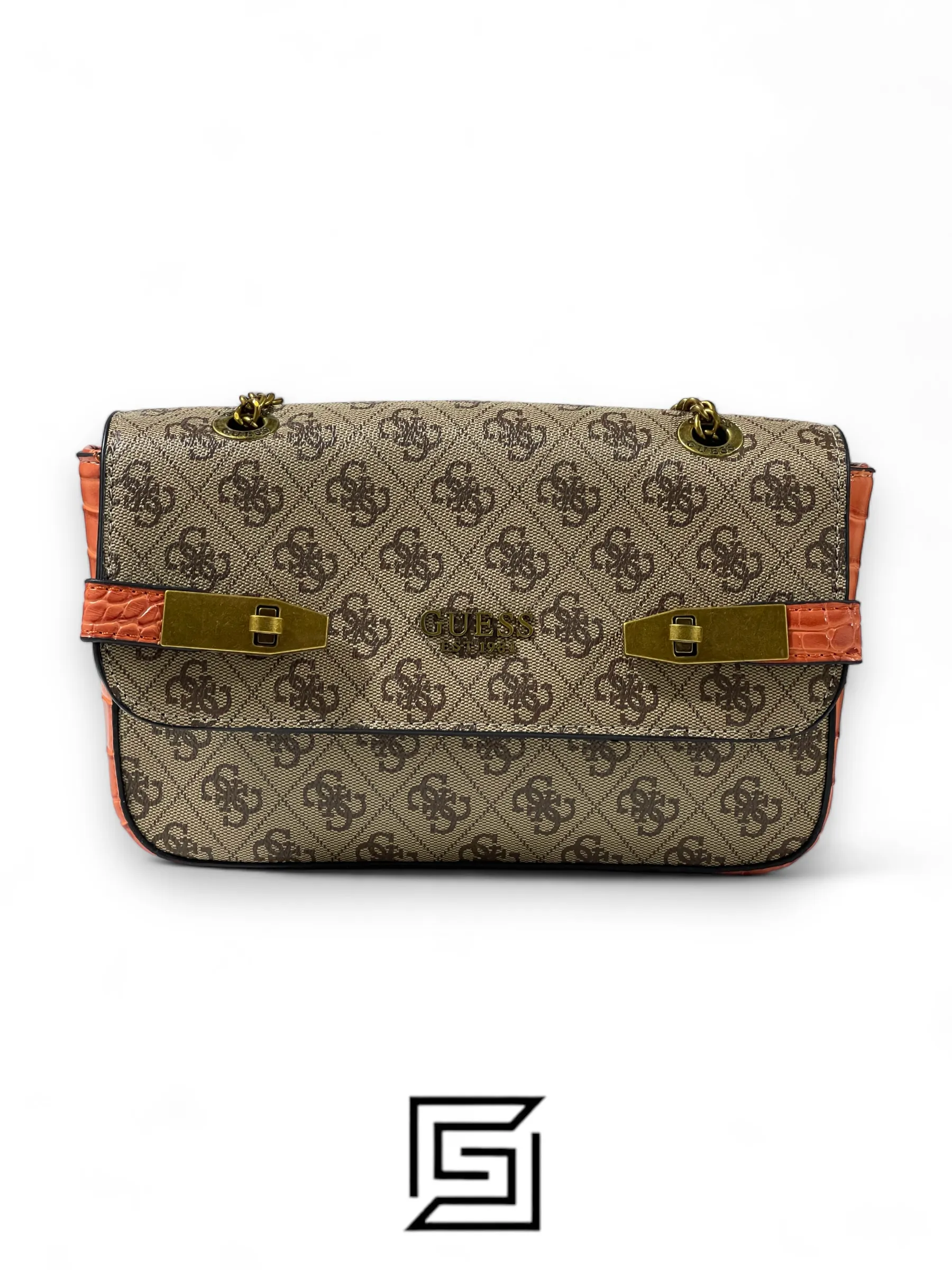 Bags,Leather,Women Guess leather Handbag Zadie Logo Cnvrtble Xbody Flap Orange Guess