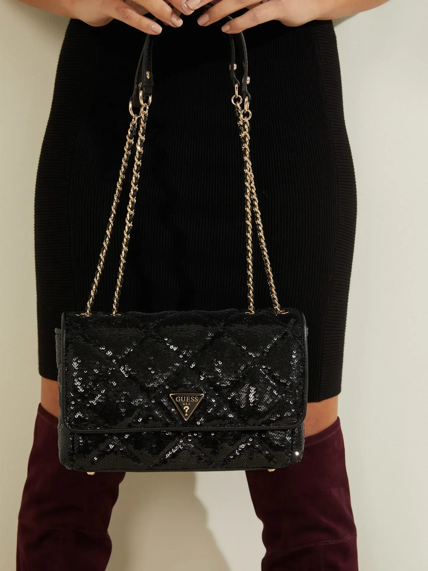 Bags,Leather,Women leather GUESS Solapa cruzada convertible Cessily IG767921 Black Guess