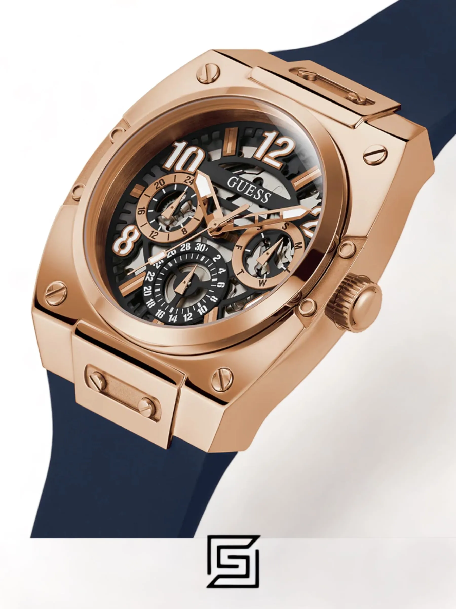 Men,Original Watches original-watches GUESS Mens Navy Rose Gold Tone Multi-function Watch GW0569G3 Guess