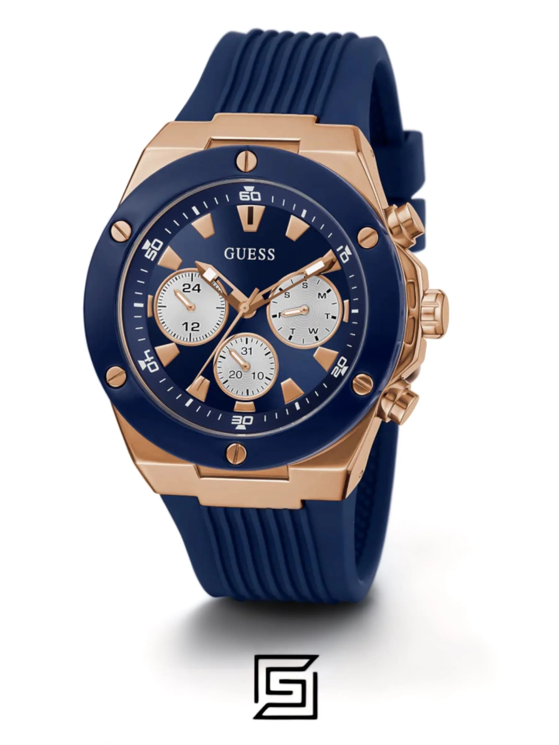 Men,Watches,Men,Original Watches original-watches GUESS Mens Blue Rose Gold Tone Multi-function Watch GW0057G2 Guess