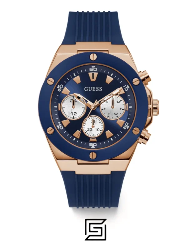 Men,Watches,Men,Original Watches original-watches GUESS Mens Blue Rose Gold Tone Multi-function Watch GW0057G2 Guess