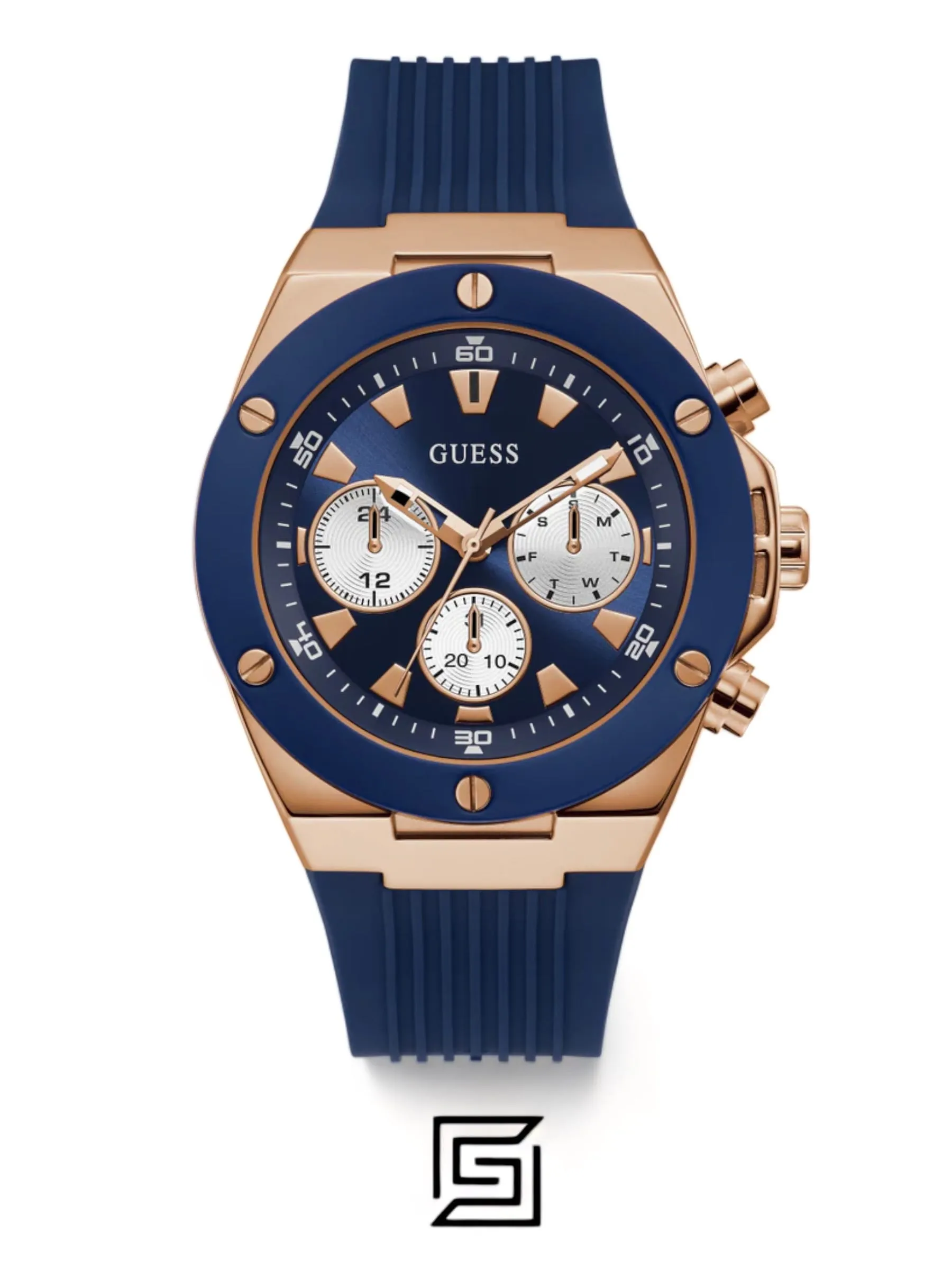Men,Watches,Men,Original Watches original-watches GUESS Mens Blue Rose Gold Tone Multi-function Watch GW0057G2 Guess