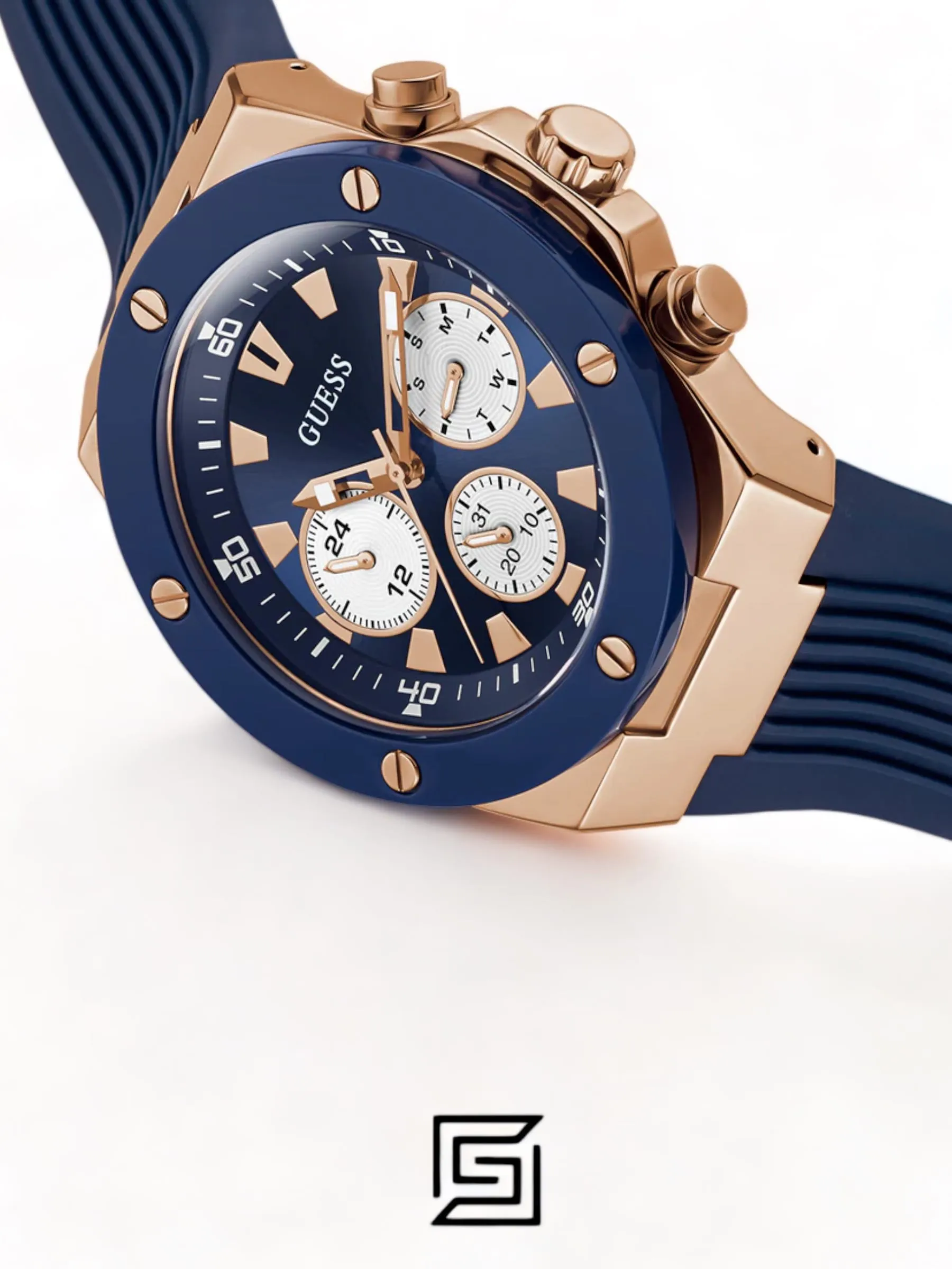 Men,Watches,Men,Original Watches original-watches GUESS Mens Blue Rose Gold Tone Multi-function Watch GW0057G2 Guess
