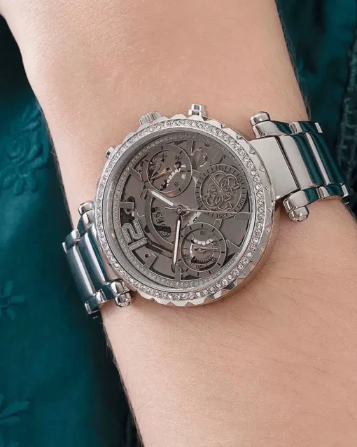 Original Watches,Women watches Women's Guess Stainless Steel Skeleton Dial Crystallized Glitz Watch GW0403L1 Guess