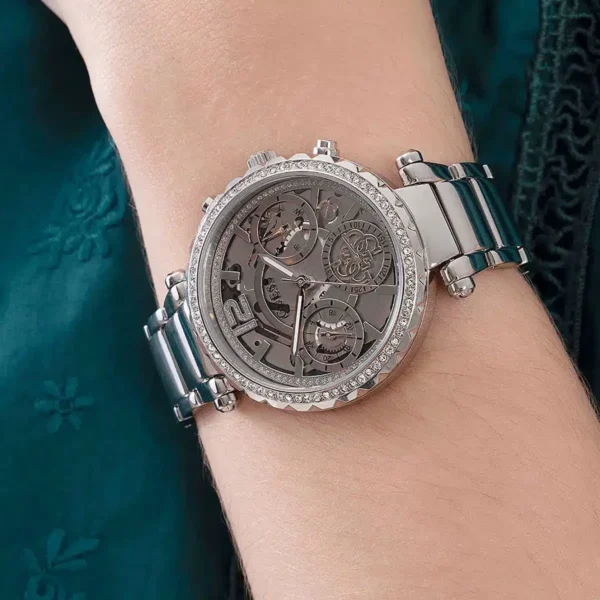 Original Watches,Women watches Women's Guess Stainless Steel Skeleton Dial Crystallized Glitz Watch GW0403L1 Guess