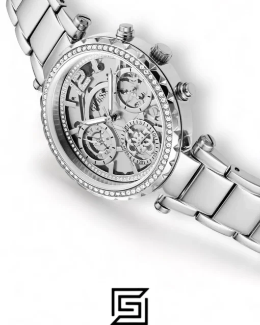 Original Watches,Women watches Women's Guess Stainless Steel Skeleton Dial Crystallized Glitz Watch GW0403L1 Guess