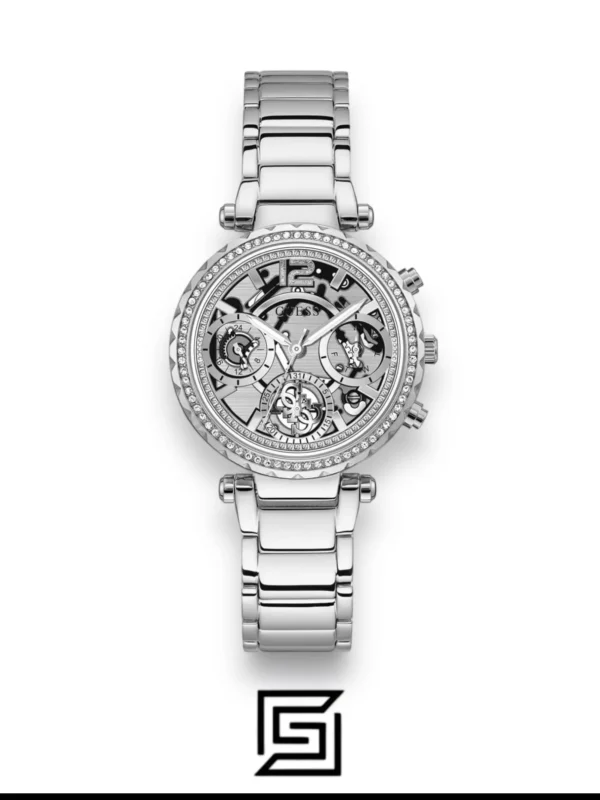 Original Watches,Women watches Women's Guess Stainless Steel Skeleton Dial Crystallized Glitz Watch GW0403L1 Guess