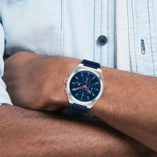 Men,Original Watches watches Tommy Hilfiger Men's Quartz Multifunction Stainless Steel and Silicone Strap Watch 1791899 Tommy Hilfiger