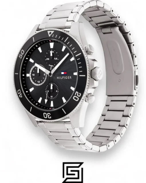 Men,Original Watches original-watches Tommy Hilfiger Silver Steel Black Dial Men's Multi-function Watch - 1791916 Tommy Hilfiger