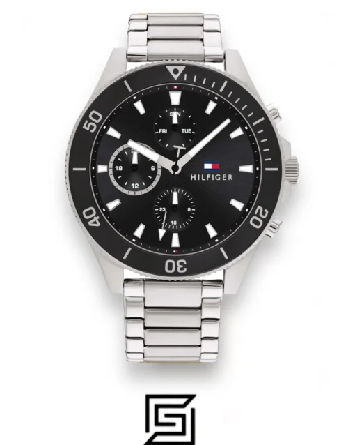 Men,Original Watches original-watches Tommy Hilfiger Silver Steel Black Dial Men's Multi-function Watch - 1791916 Tommy Hilfiger