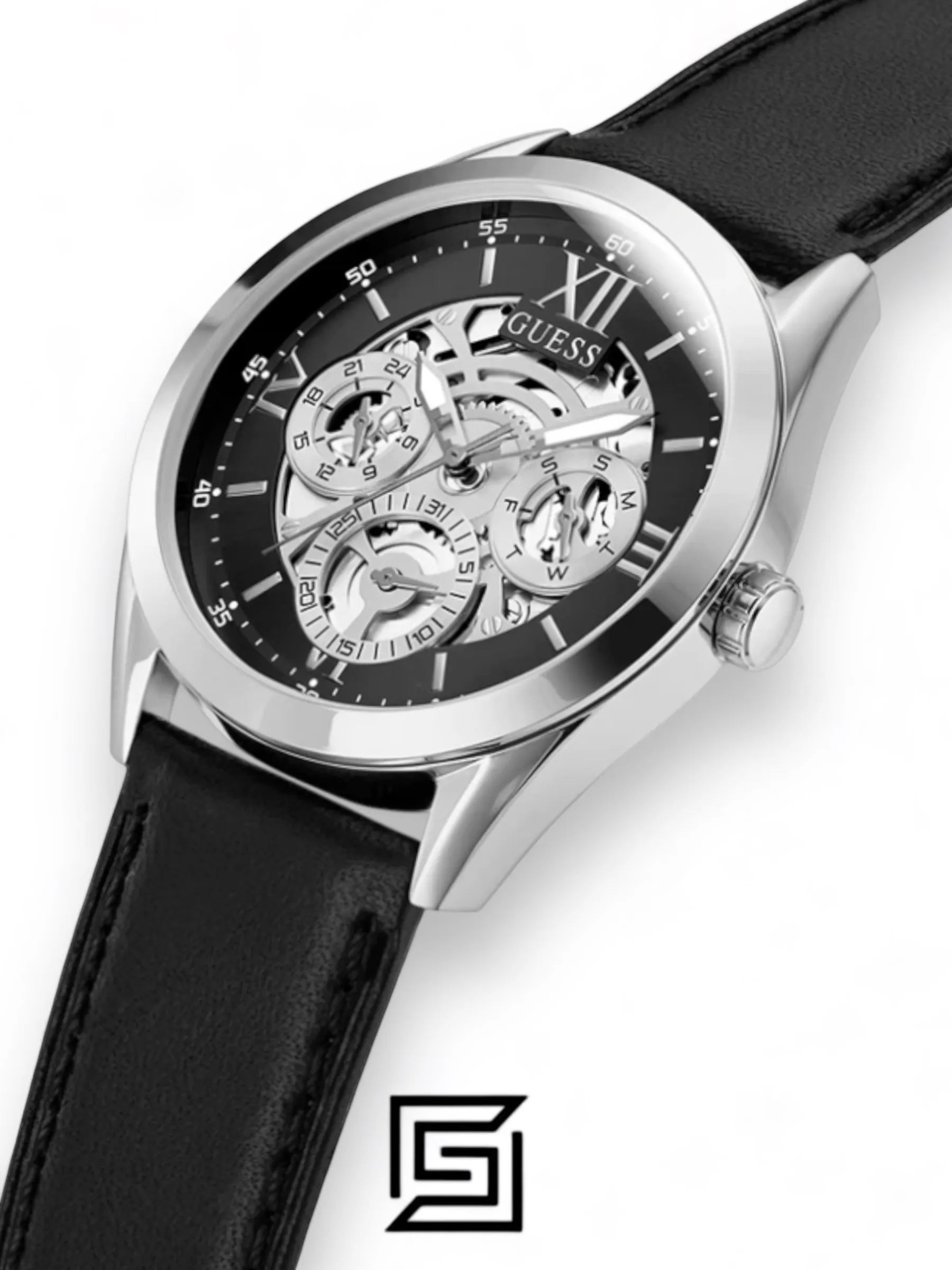 Men,Original Watches original-watches GUESS Mens Black Silver Tone Multi-function Watch - GW0389G1 Guess
