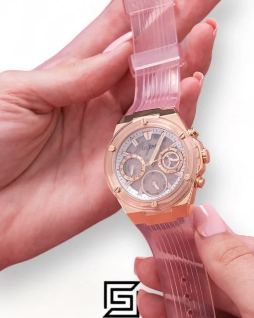 Original Watches,Women Guess original-watches Women's Pink Dial PU Multi-Function Watch GW0409L3 Guess