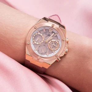 Original Watches,Women Guess original-watches Women's Pink Dial PU Multi-Function Watch GW0409L3 Guess