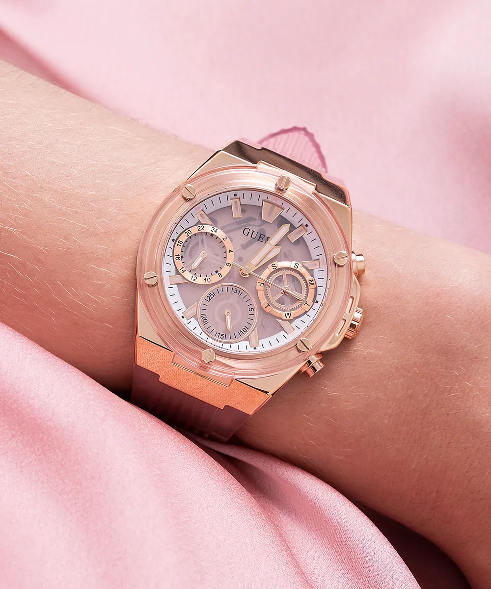 Original Watches,Women Guess original-watches Women's Pink Dial PU Multi-Function Watch GW0409L3 Guess
