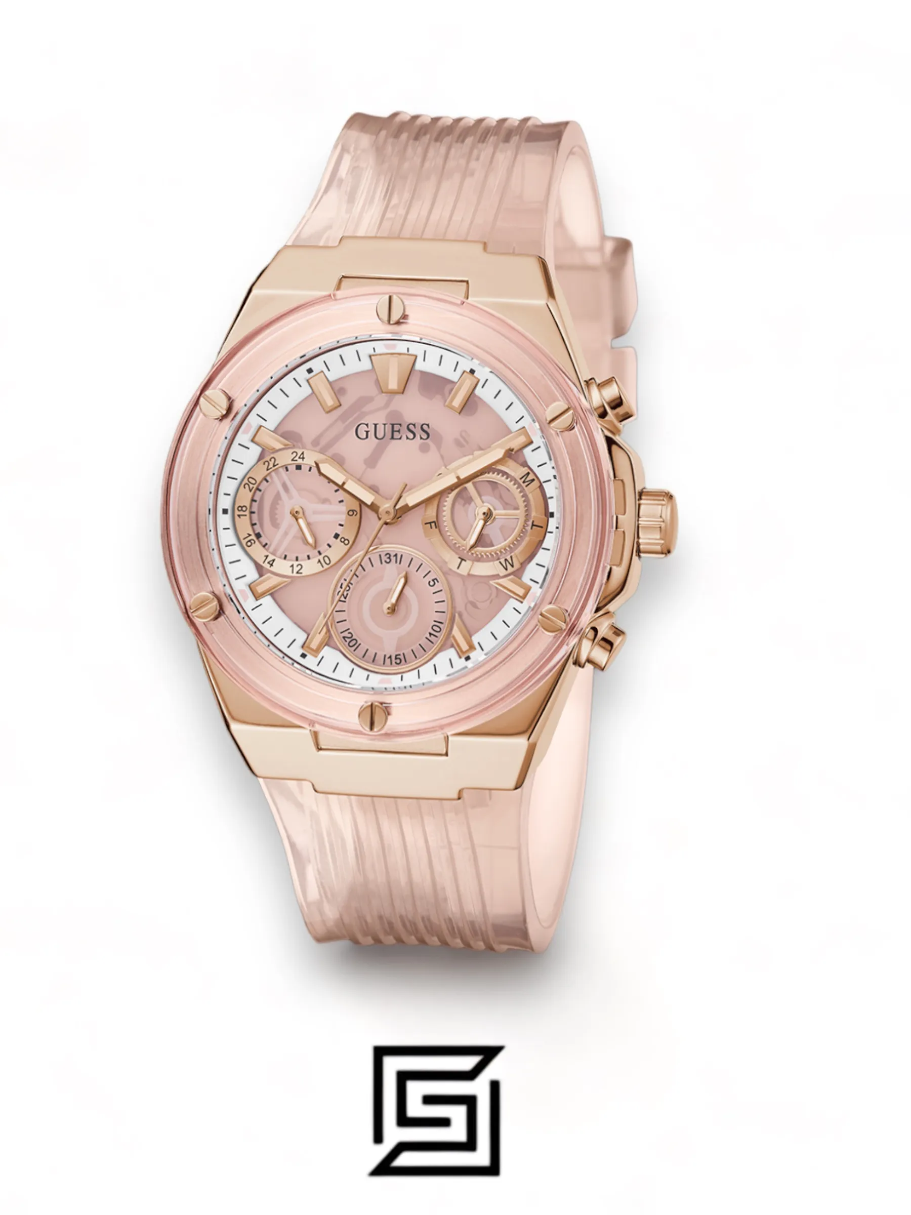 Original Watches,Women Guess original-watches Women's Pink Dial PU Multi-Function Watch GW0409L3 Guess