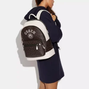 Bags,Leather,Women Coach leather West Backpack In Signature Canvas With Varsity Motif Style No. CB909 Coach