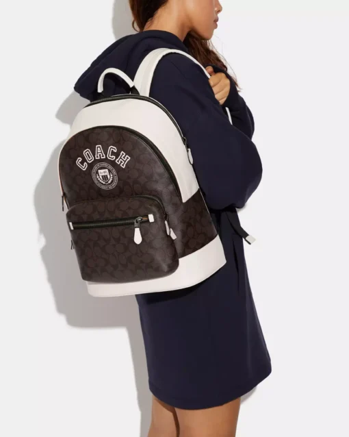 Bags,Leather,Women Coach leather West Backpack In Signature Canvas With Varsity Motif Style No. CB909 Coach
