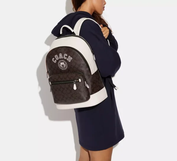 Bags,Leather,Women Coach leather West Backpack In Signature Canvas With Varsity Motif Style No. CB909 Coach