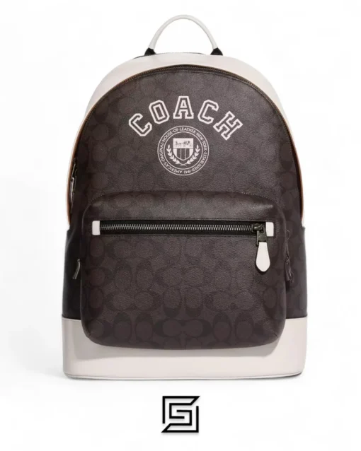Bags,Leather,Women Coach leather West Backpack In Signature Canvas With Varsity Motif Style No. CB909 Coach