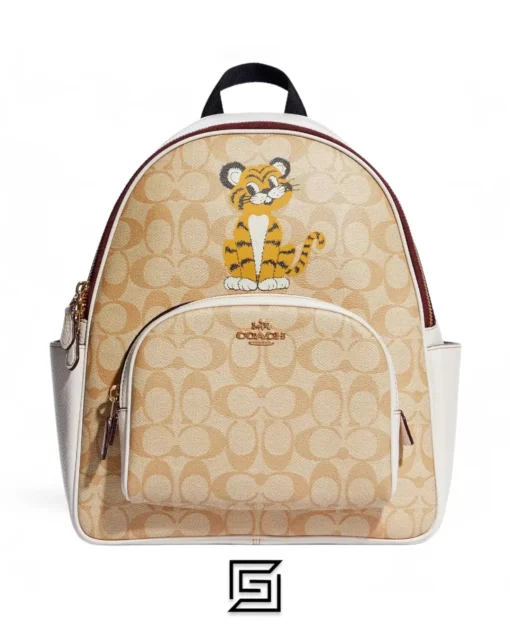Bags,Leather,Women Coach leather Court Backpack In Signature Canvas With Tiger Style No. C7317 Coach