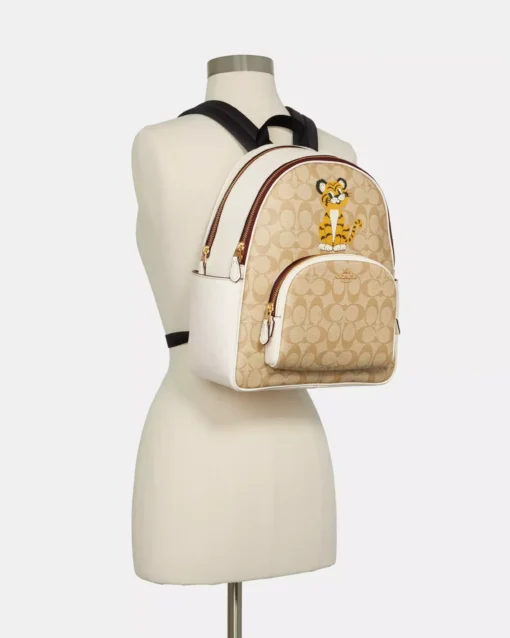 Bags,Leather,Women Coach leather Court Backpack In Signature Canvas With Tiger Style No. C7317 Coach